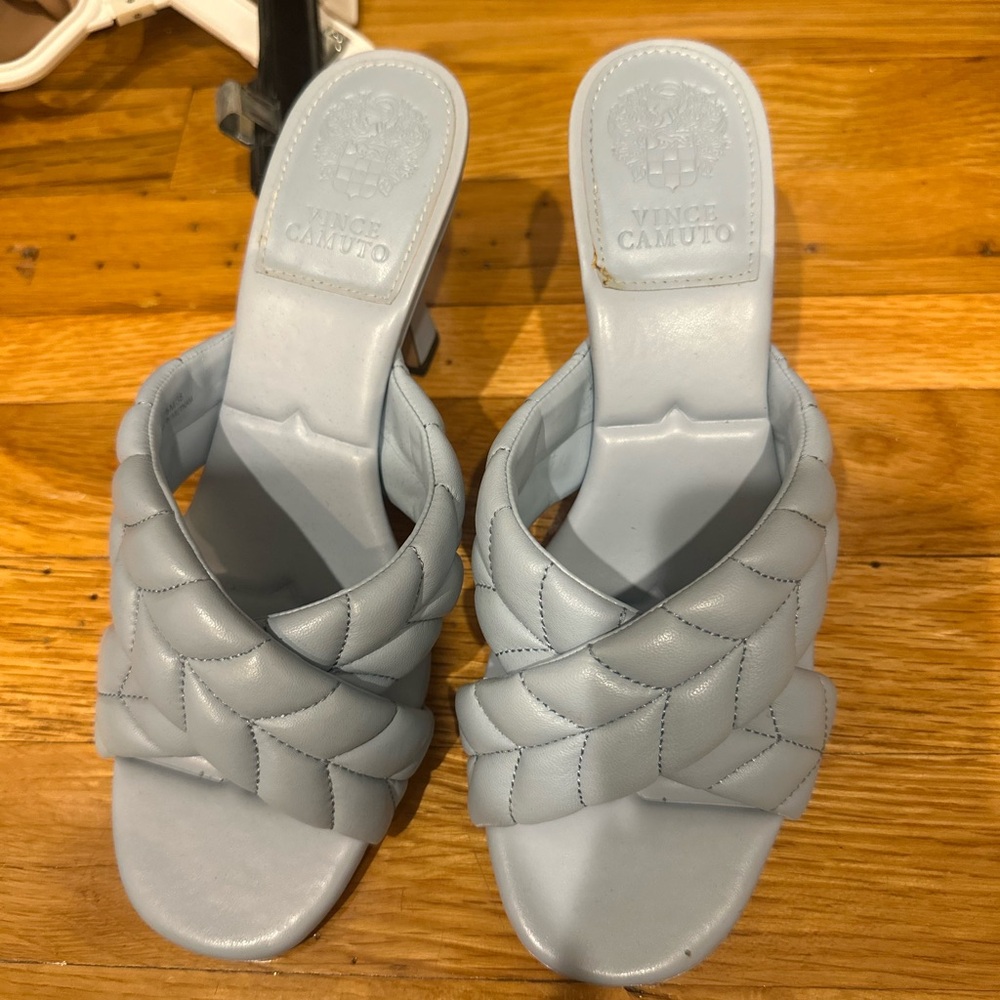 Vince Camuto Sky Blue Quilted Mules
